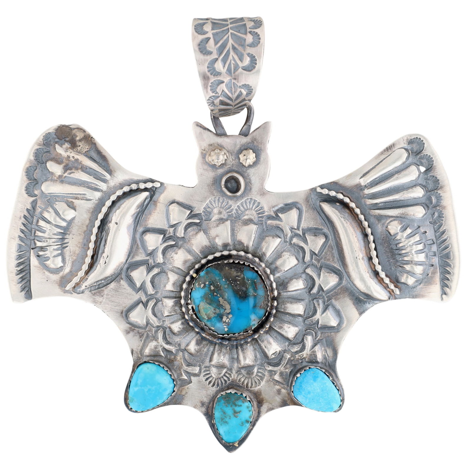 Richard Yazzie Navajo Sterling Turquoise Bat Pendant: Richard Yazzie Navajo Sterling Turquoise Bat Pendant 77g