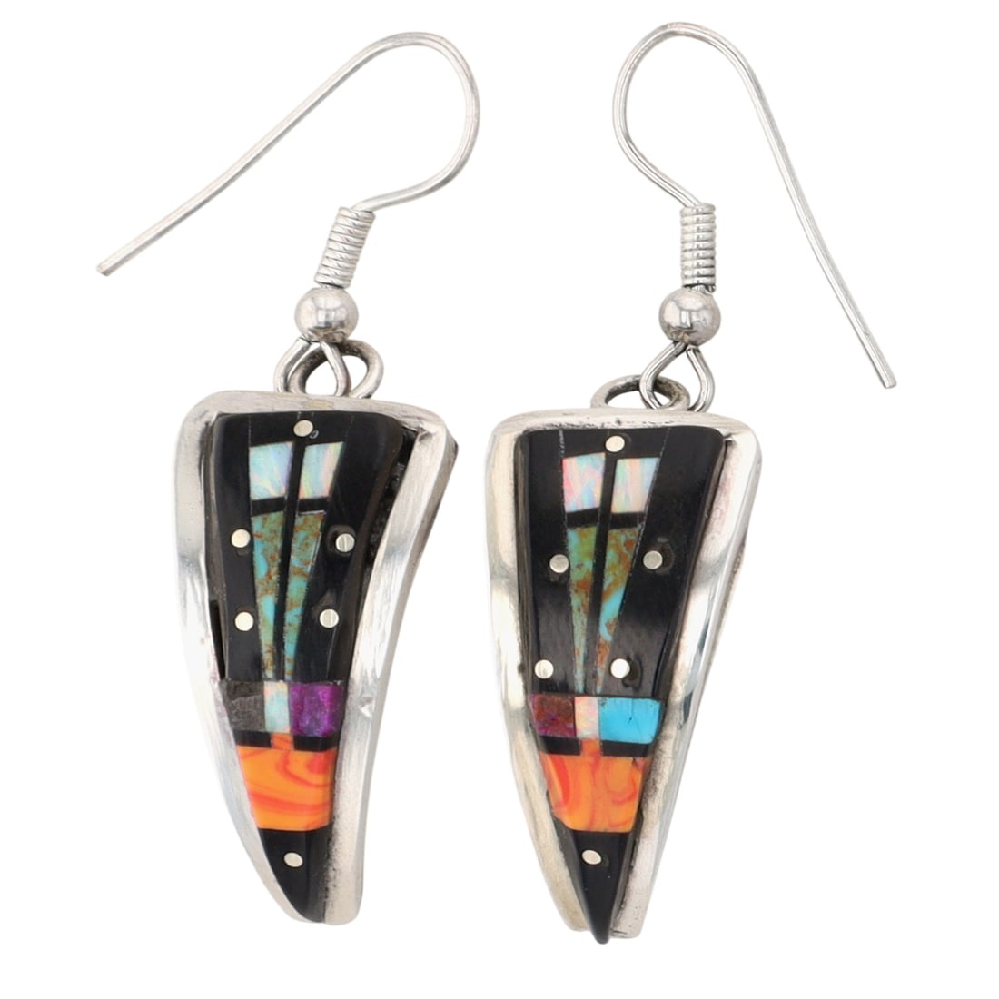 Gilbert Smith Navajo Sterling Multi-Stone Inlay Hook Earrings (1 of 5)