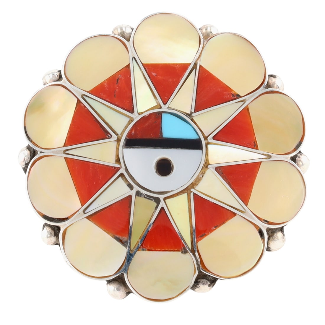 Delwin Gasper Zuni Sterling Multi-Stone Sunface Inlay Ring Sz 8 (1 of 6)