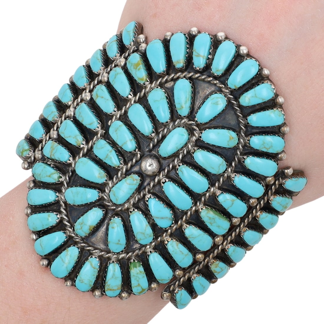Vintage Navajo Sterling Turquoise Cluster Cuff Bracelet (1 of 8)