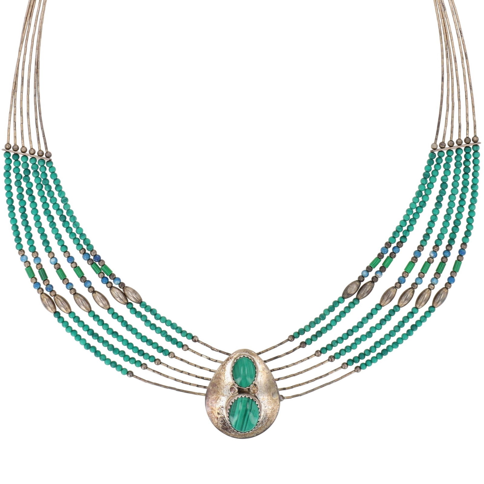 Herman T Nez Navajo Sterling Multi-Stone Choker: Herman T Nez Navajo Sterling Multi-Stone Choker 20g-Sugilite, Malachite