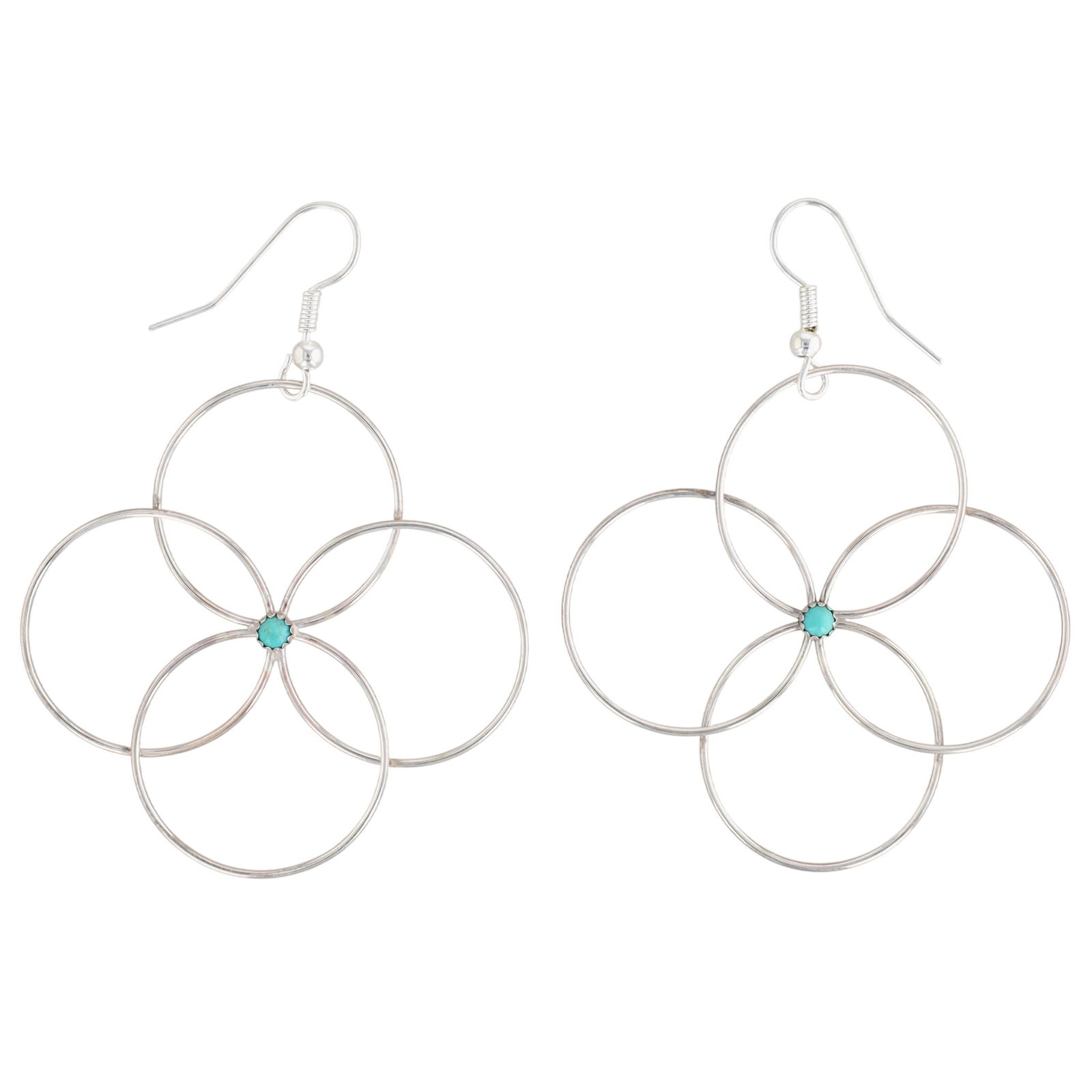 Native American Sterling Turquoise Flower Hook Dangle Earrings (1 of 3)