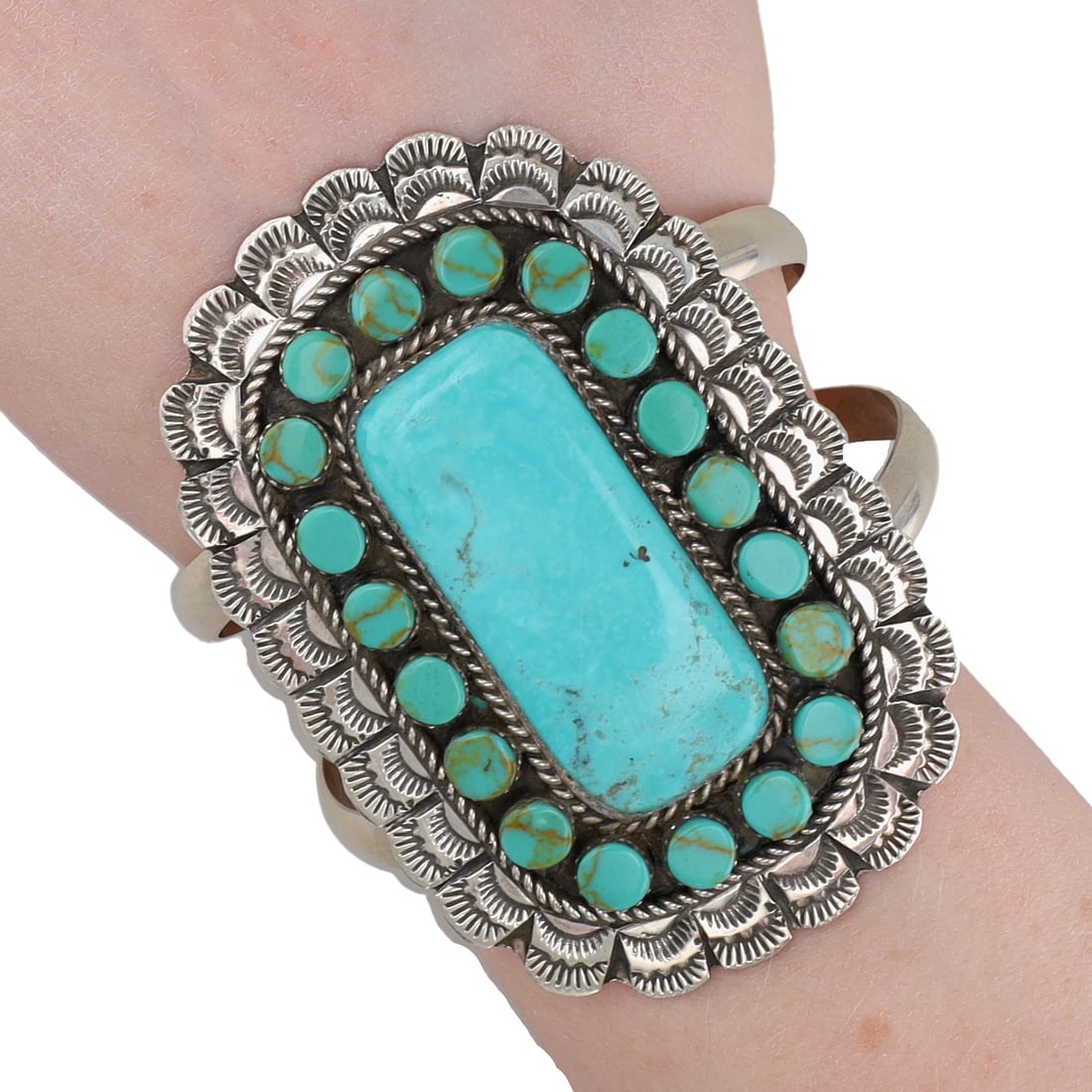 Larry Etcitty Navajo Sterling Nevada Turquoise Cuff Bracelet (1 of 9)