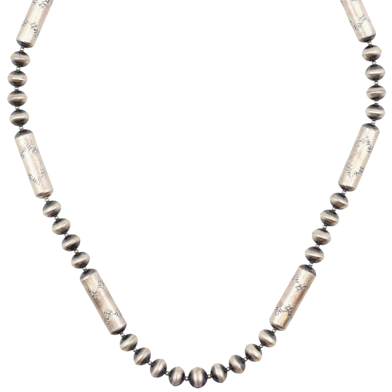 Sharon Cooley Navajo Plain Silver Barrel Beaded Necklace (1 of 6)