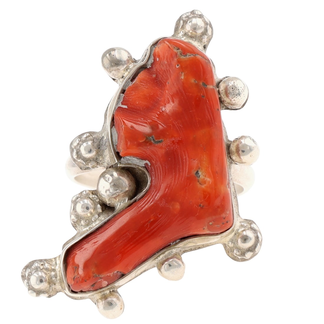 Maxx Laate Zuni Sterling Coral Ring Sz 9.5: Maxx Laate Zuni Sterling Coral Ring Sz 9.5, 9g
