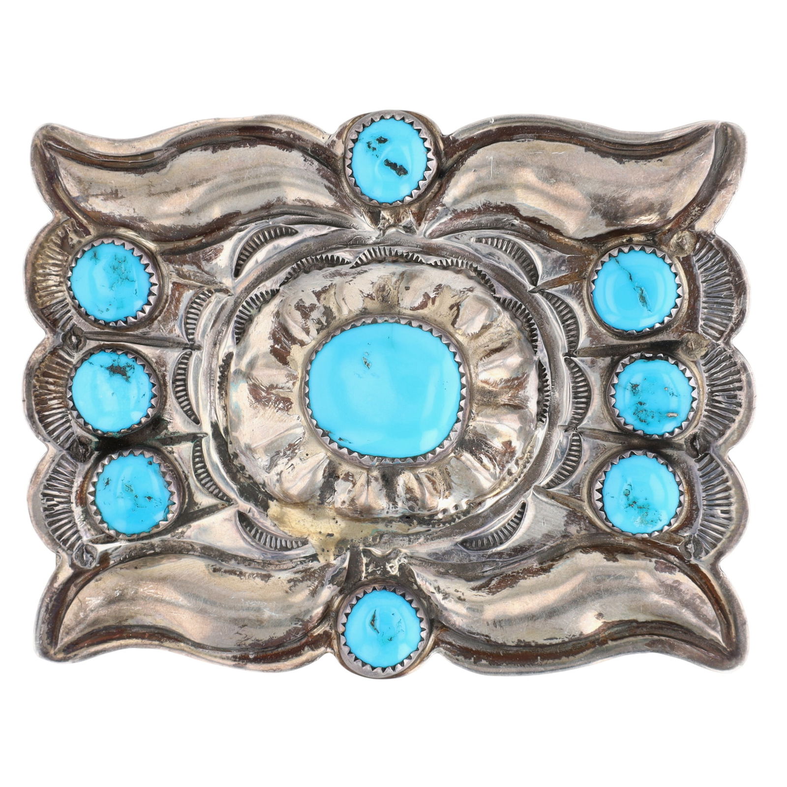 Ben Yazzie Navajo Sterling Turquoise Belt Buckle (1 of 4)
