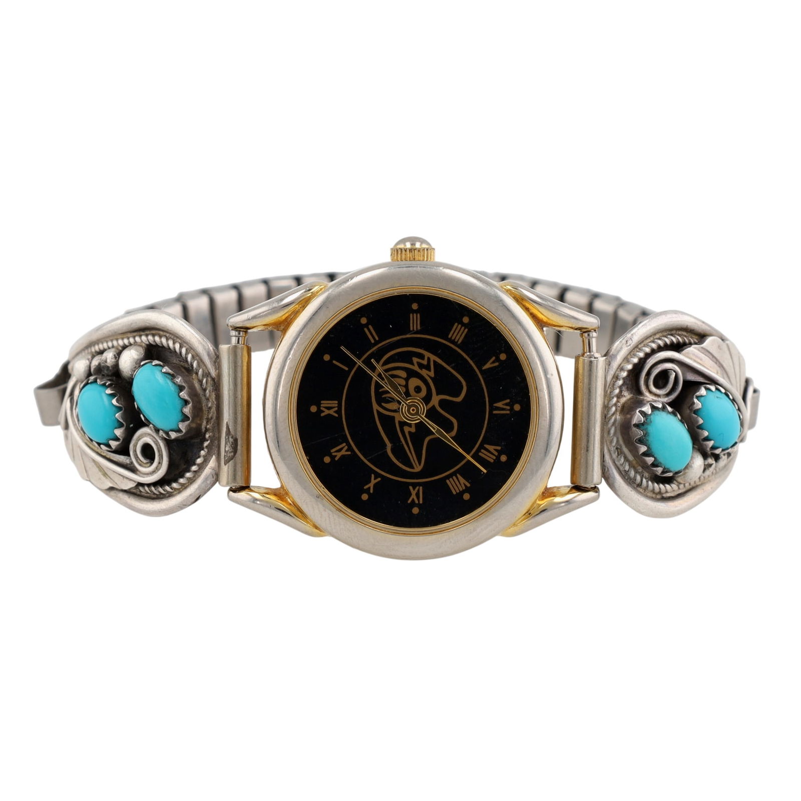 Signed Vintage Navajo Sterling Turquoise Watch Nibs: Signed 'MC' Vintage Navajo Sterling Turquoise Watch Nibs 25g