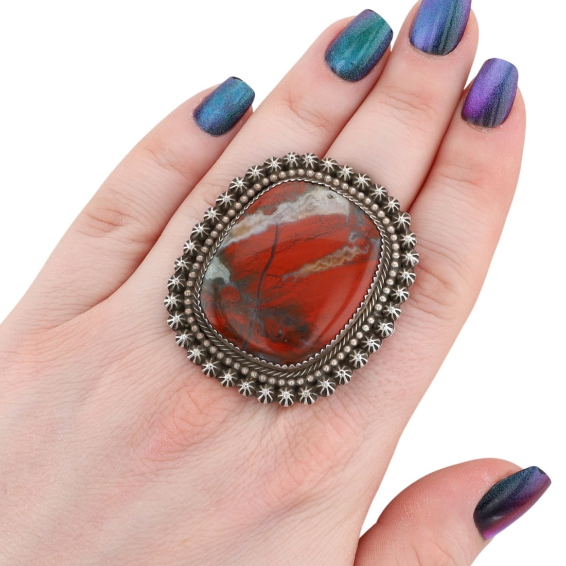 Scott Skeets Navajo Sterling Brecciated Jasper Adjustable Ring: Scott Skeets Navajo Sterling Brecciated Jasper Adjustable Ring Sz 9, 30.5g