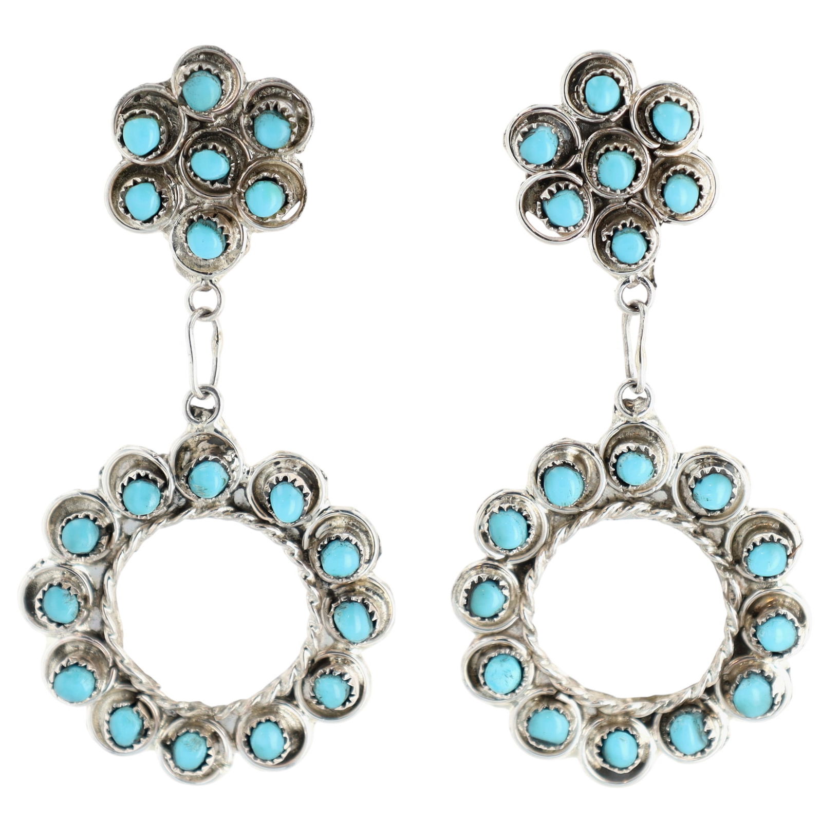 Wayne Johnson Zuni Sterling Snake Eye Turquoise Stud Dangle Earrings (1 of 3)