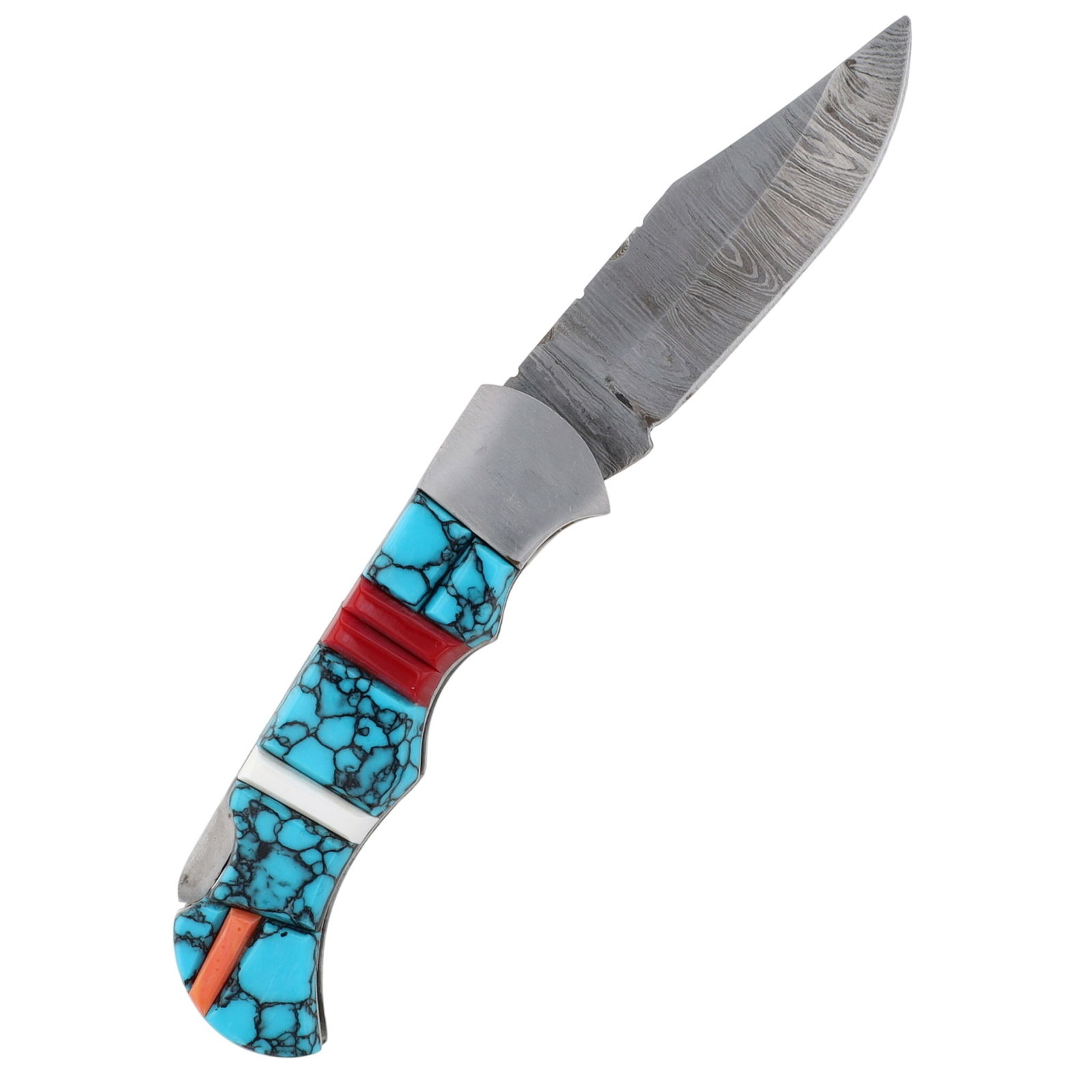 Bevis Tsacliasi Zuni Multi-Stone NIMS Knife Inlay: Bevis Tsacliasi Zuni Multi-Stone NIMS Knife Inlay 95g-Coral, Marble, Turquoise, Spiny Oyster