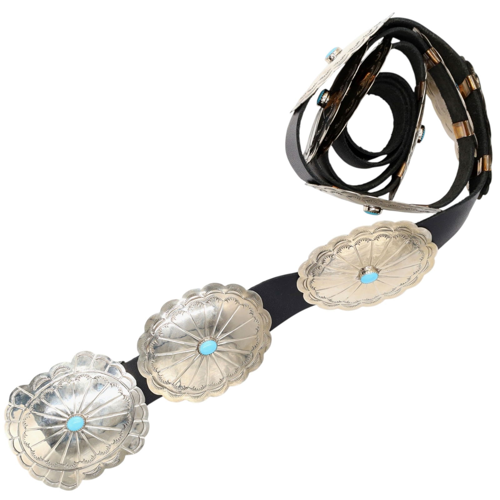 Signed Southwestern Nickel Silver Turquoise Concho Belt (1 of 6)