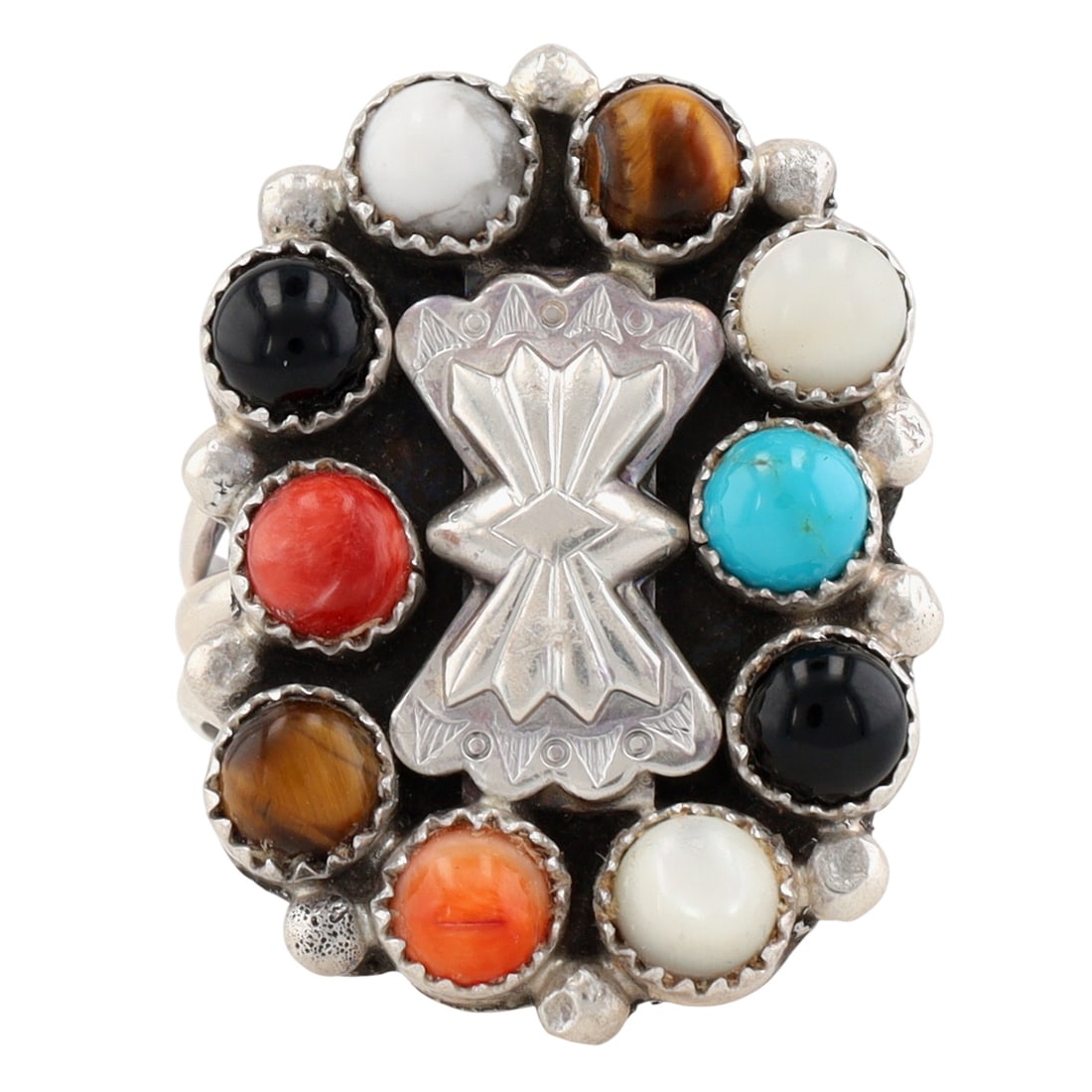 Lorraine Spencer Navajo Sterling Multi-Stone Bow Ring Sz 9.5 (1 of 7)