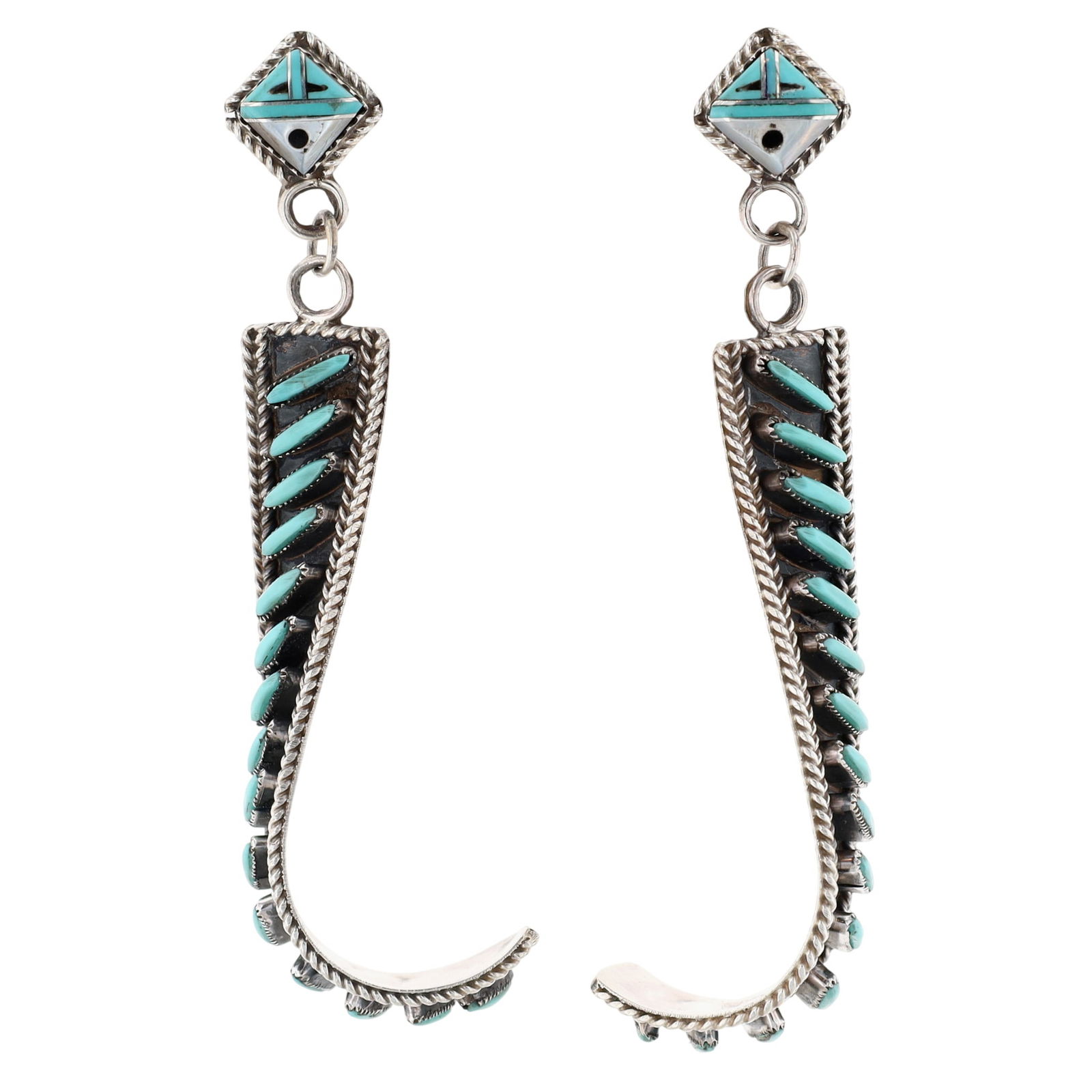 Harry Melikan Zuni Sterling Needlepoint Turquoise Stud Dangle Earrings (1 of 4)