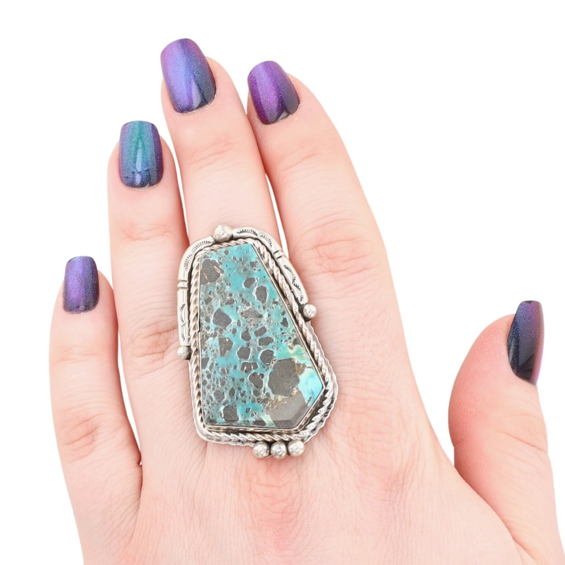 Francis Fred Navajo Sterling Turquoise Ring Sz 12: Francis Fred Navajo Sterling Turquoise Ring Sz 12, 21.5g