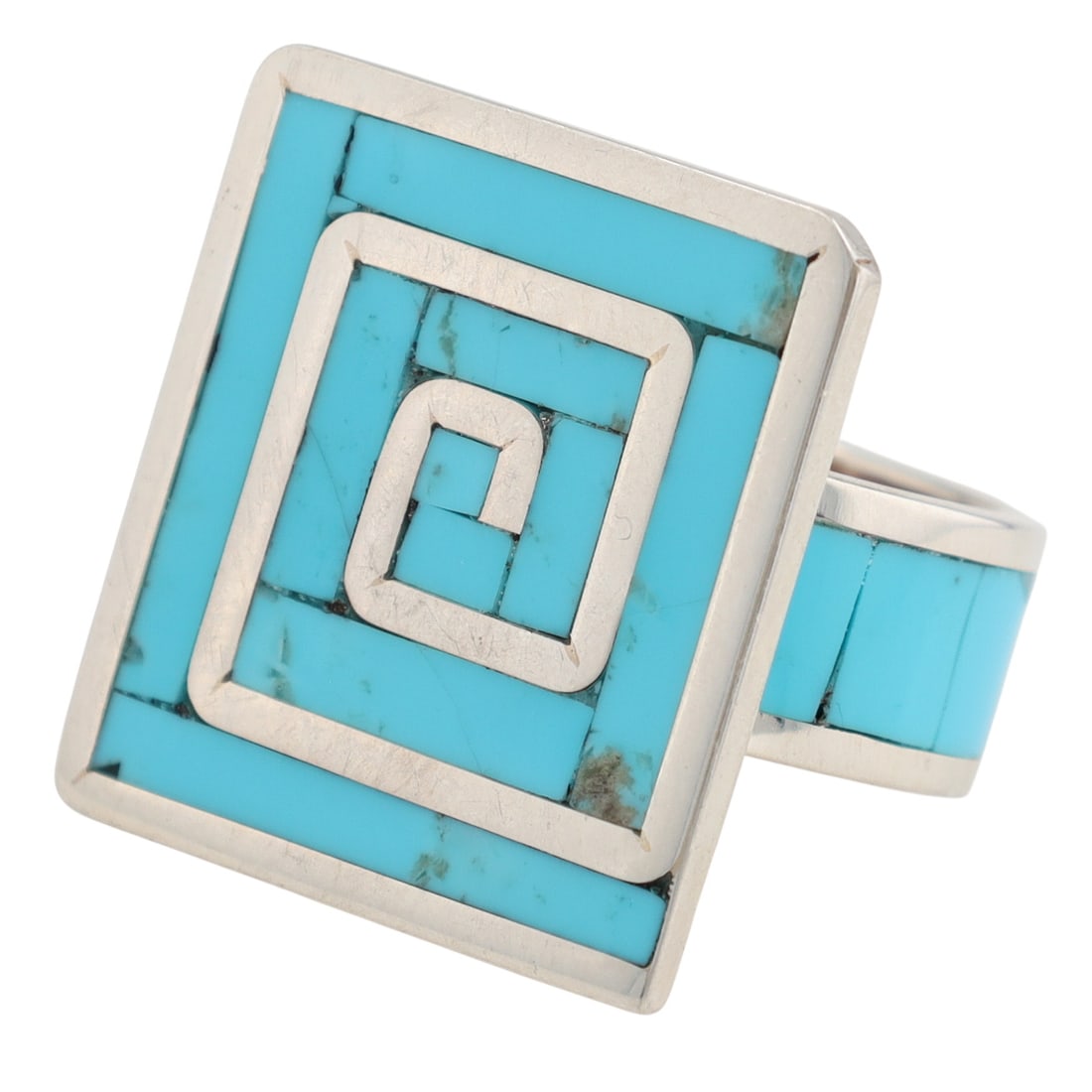 Signed Navajo Sterling Turquoise Inlay Ring Sz 9 (1 of 6)