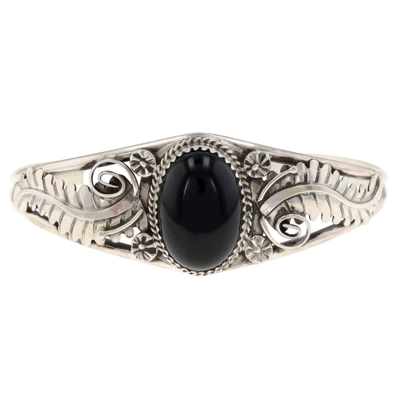 Phillip Yazzie Navajo Sterling Onyx Cuff Bracelet (1 of 8)