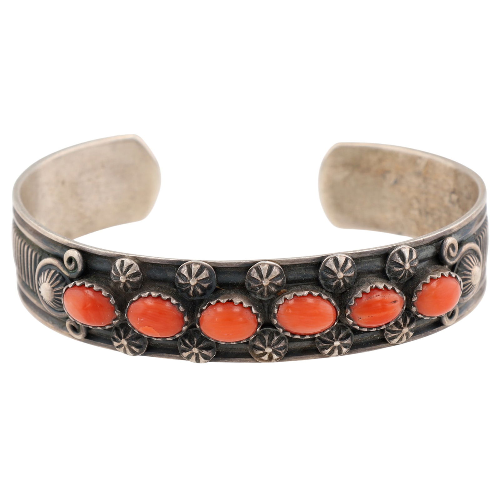 Delbert Gordon Navajo Sterling Coral Cuff Bracelet (1 of 7)