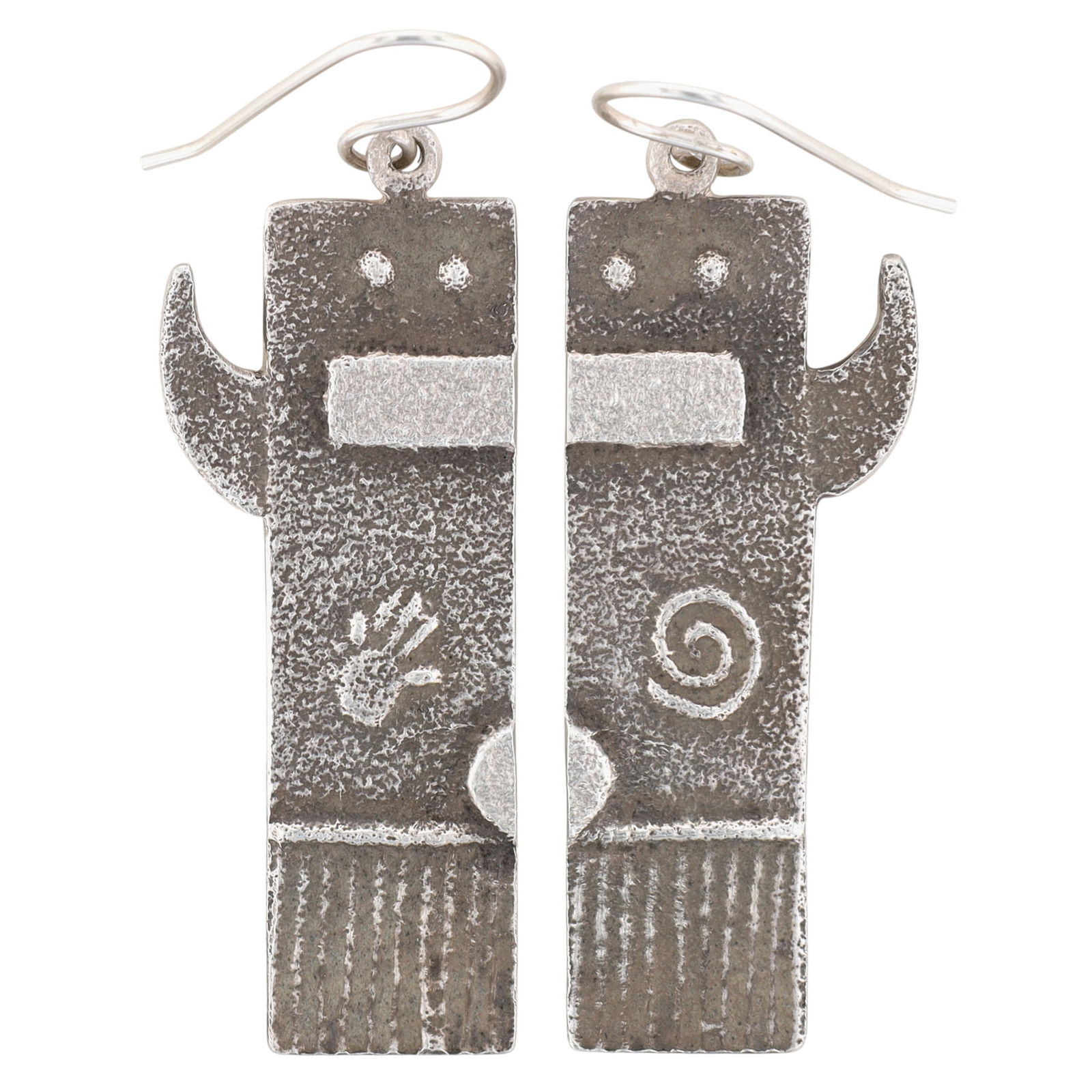 Lee Begay Navajo Plain Silver Tufa Cast Kachina Hook Earrings (1 of 4)