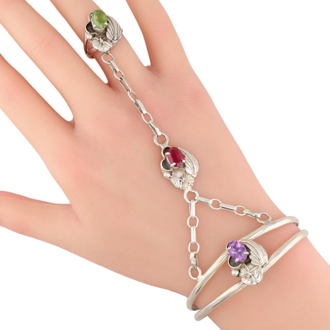 Vintage Navajo Sterling Multi-Stone Slave Bracelet (1 of 5)