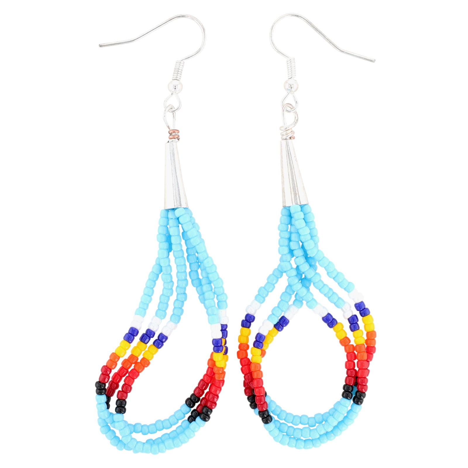 Navajo Sterling Beadwork Mosaic Hook Dangle Earrings (1 of 3)
