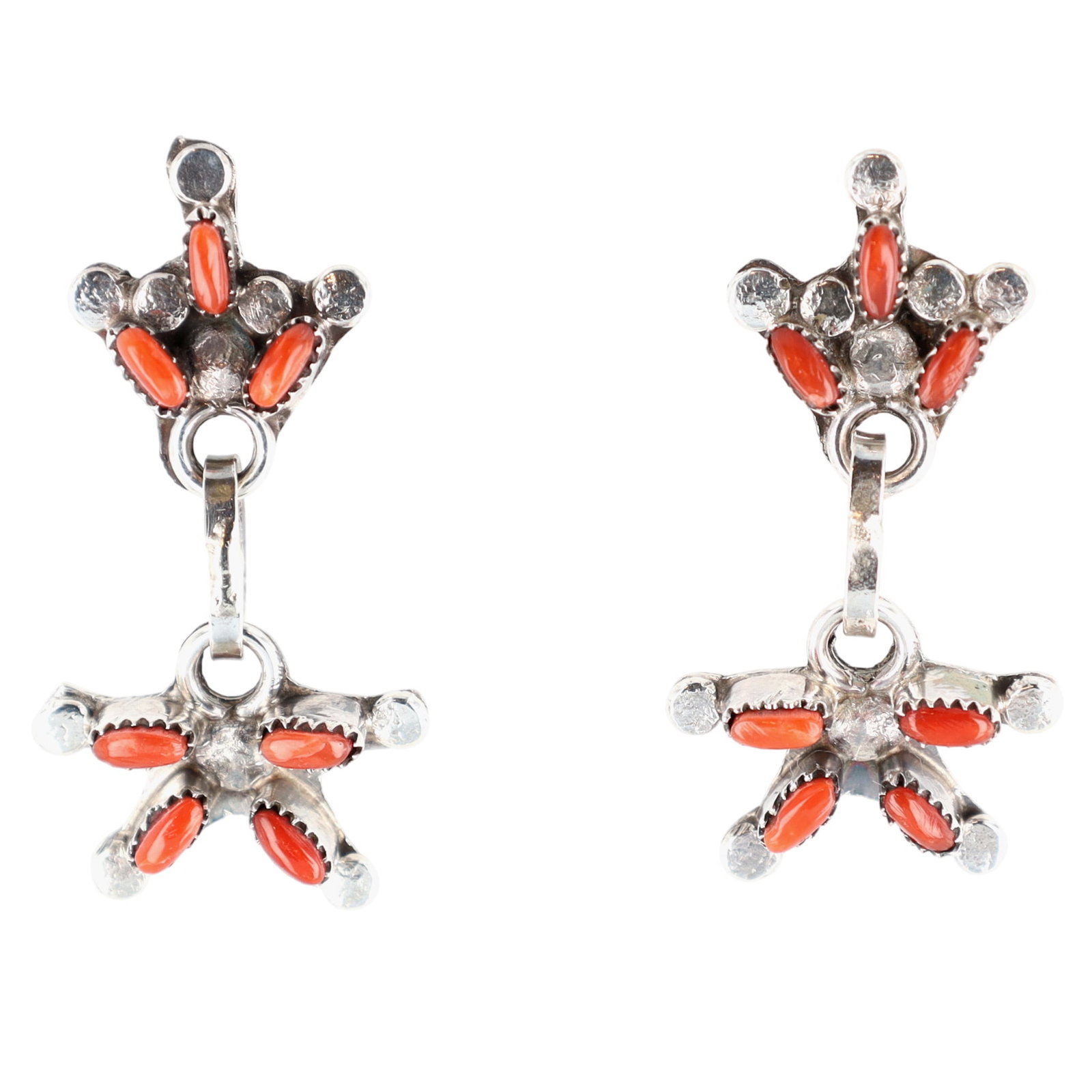 Delfred Fambrough Zuni Sterling Coral Stud Earrings: Delfred Fambrough Zuni Sterling Coral Stud Earrings 4g