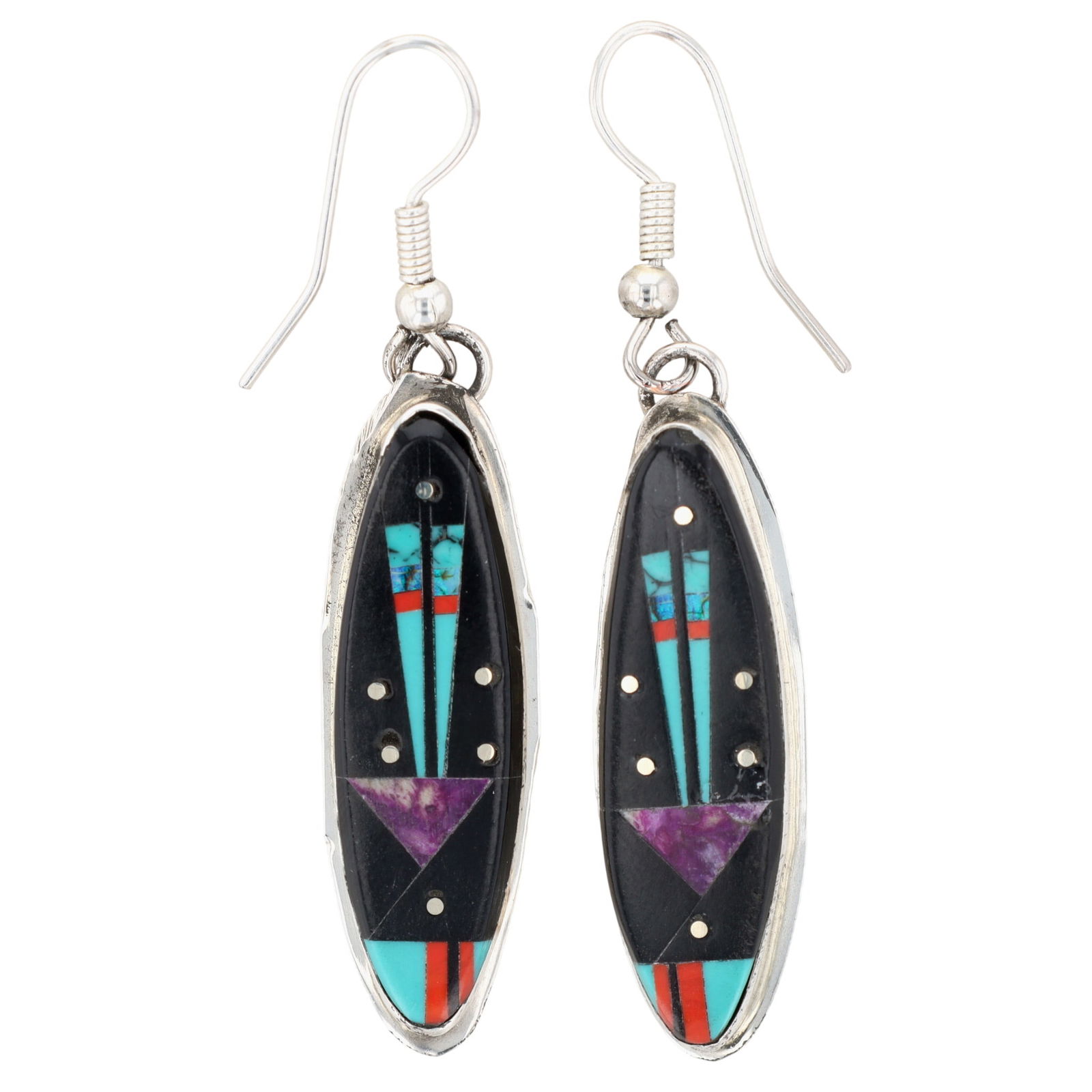 Gilbert Smith Navajo Sterling Multi-Stone Inlay Hook Earrings (1 of 5)