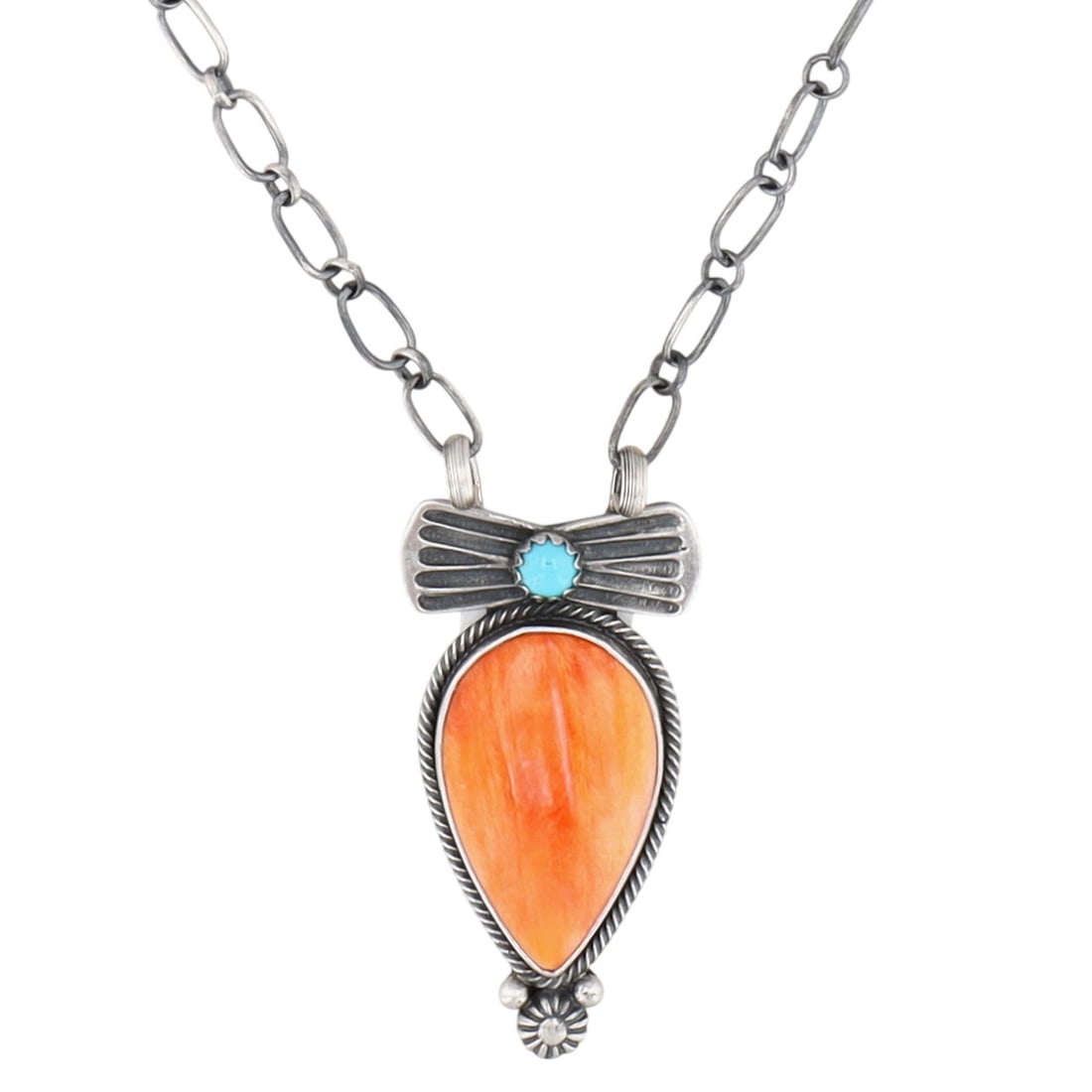Verley Betone Navajo Sterling Multi-Stone Bow Necklace: Verley Betone Navajo Sterling Multi-Stone Bow Necklace 11g-Spiny Oyster, Turquoise