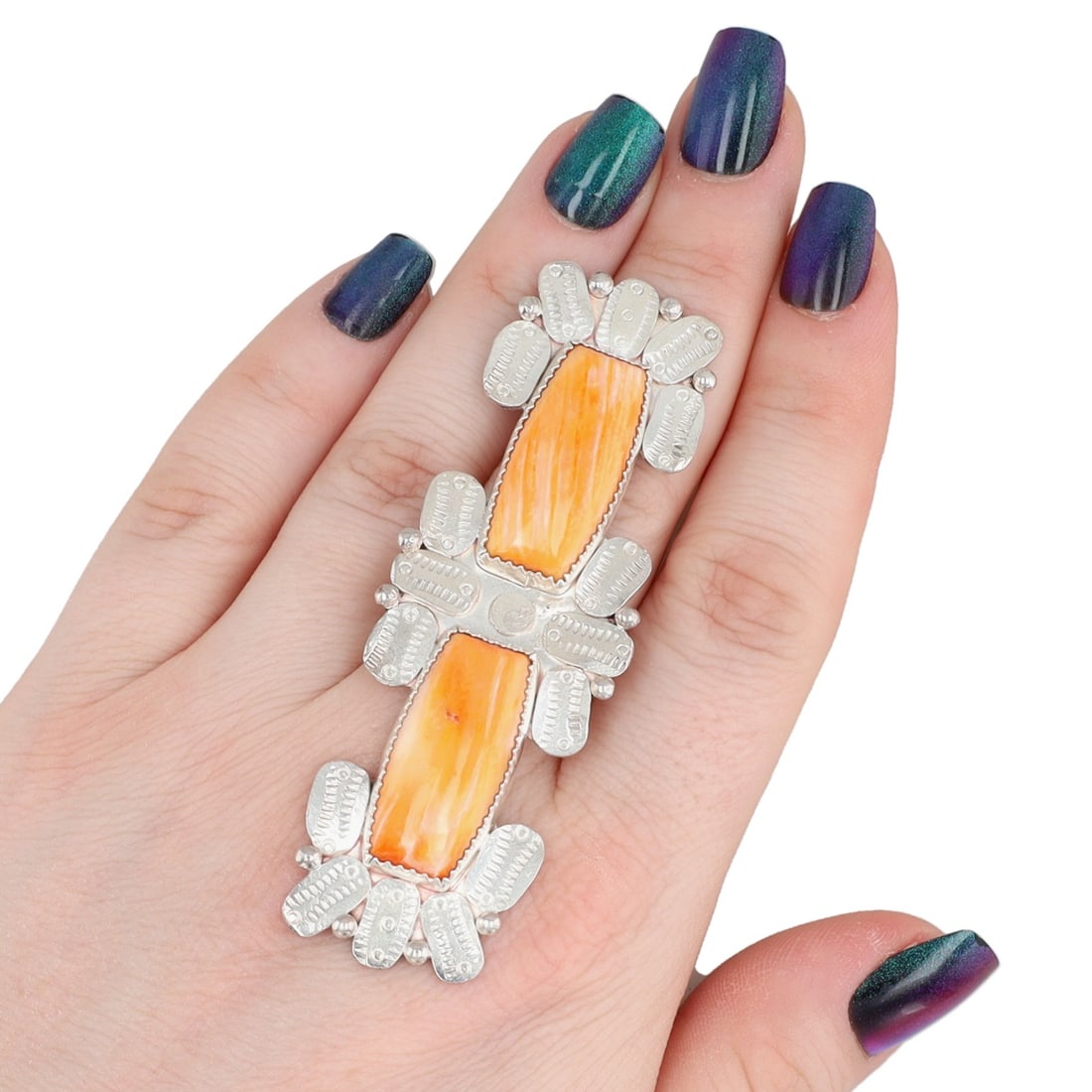 Cheryl Wadsworth Hopi Sterling Spiny Oyster Ring Sz 9.5: Cheryl Wadsworth Hopi Sterling Spiny Oyster Ring Sz 9.5, 20g