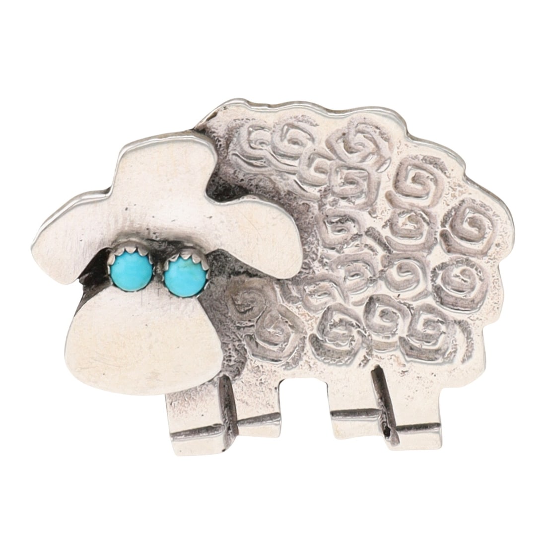 Robby Manuelito Navajo Sterling Turquoise Lamb Brooch: Robby Manuelito Navajo Sterling Turquoise Lamb Brooch 10.5g