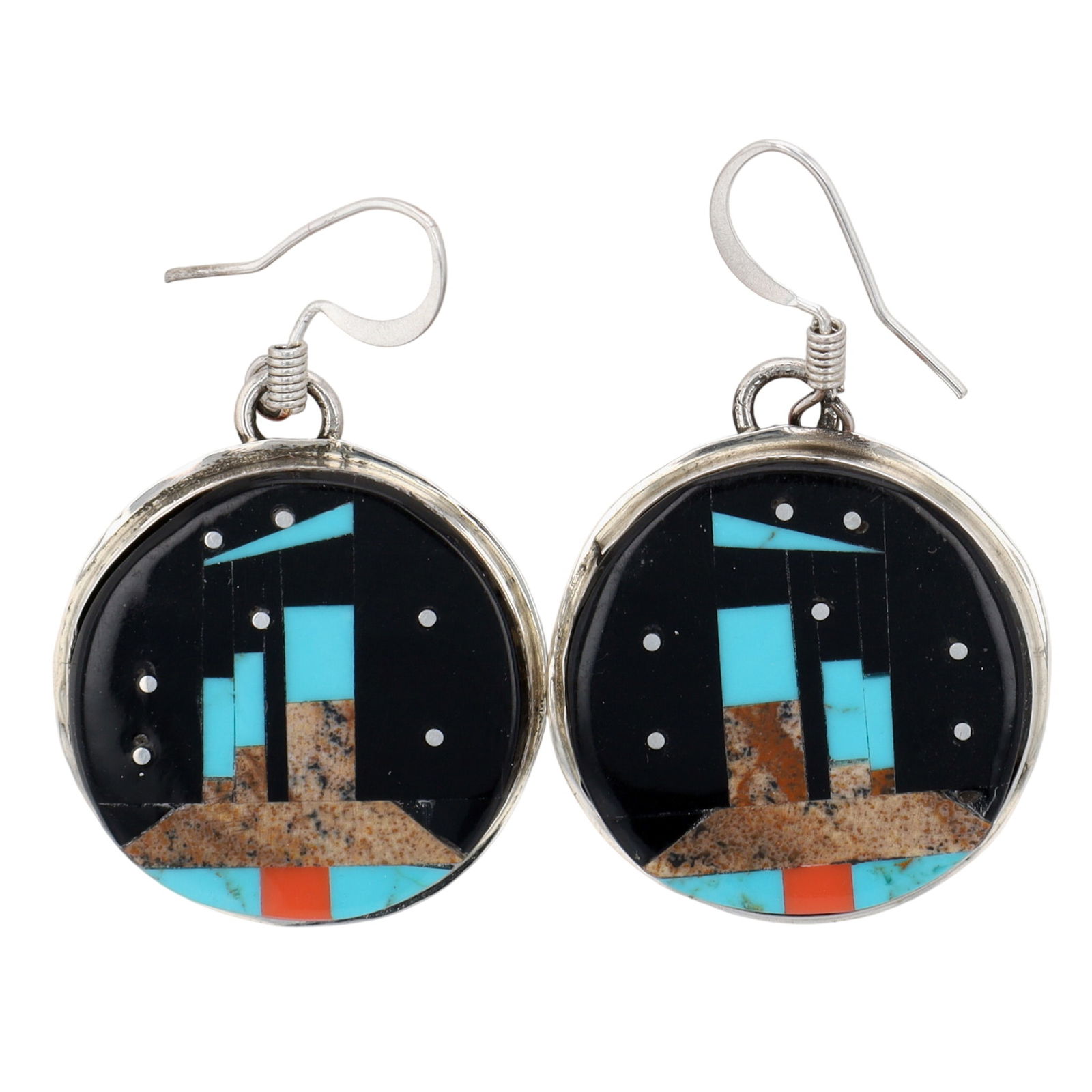 Gilbert Smith Navajo Sterling Multi-Stone Night Sky Inlay Hook Earrings (1 of 4)