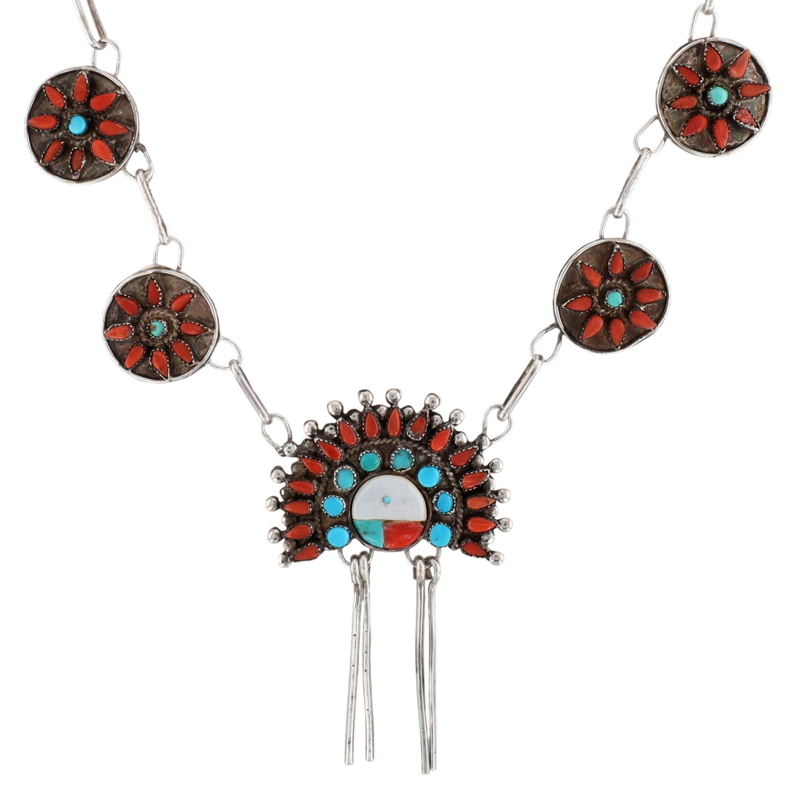 Vintage Zuni Sterling Multi-Stone Sunface Necklace (1 of 5)