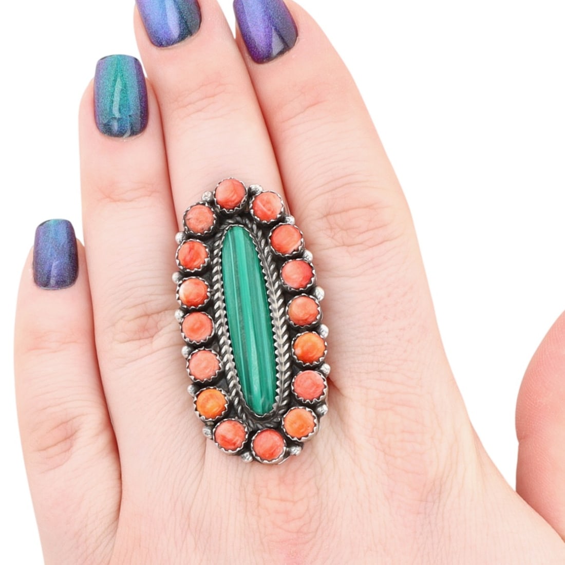 Vintage Navajo Sterling Multi-Stone Ring Sz 8.5 (1 of 6)