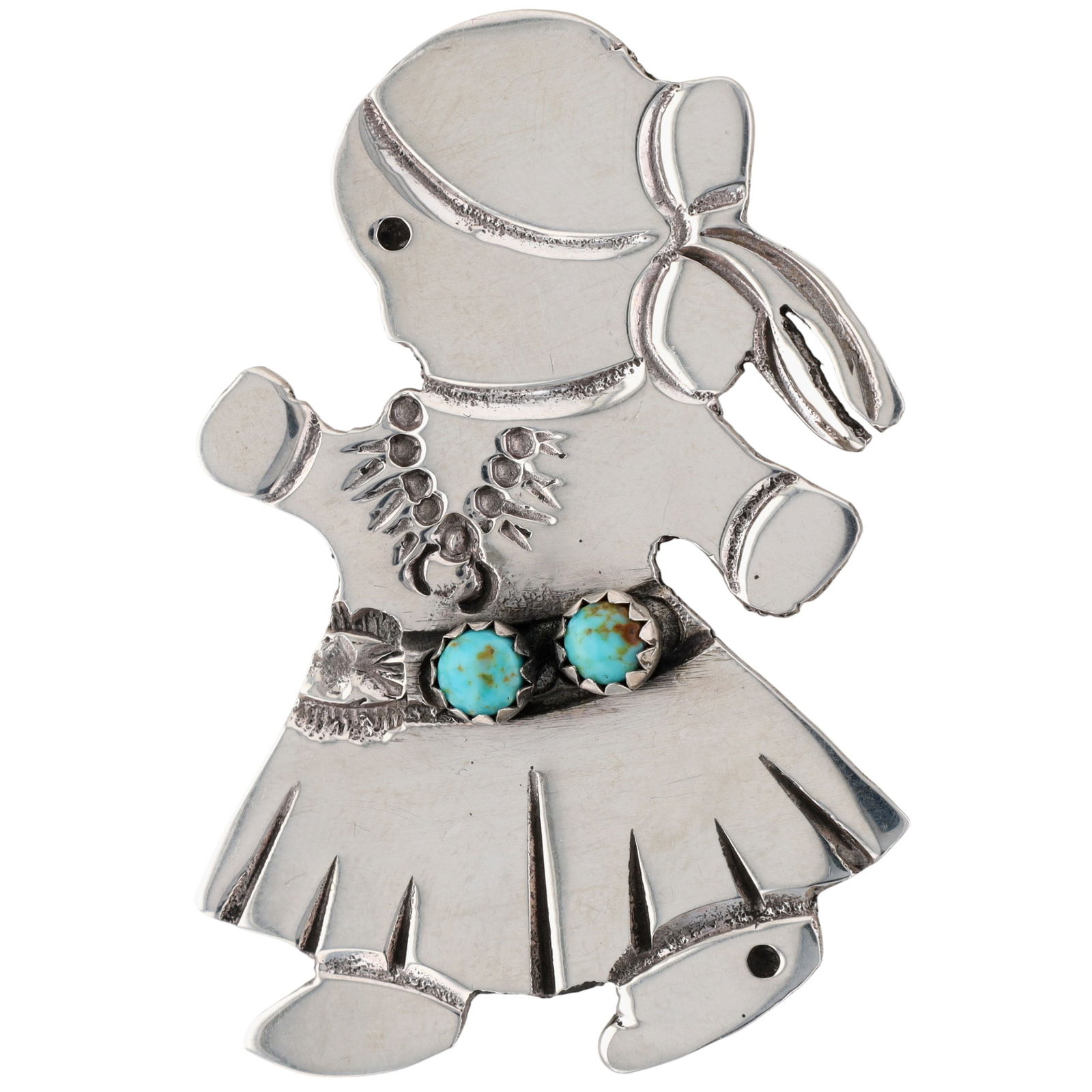 Robby Manuelito Navajo Sterling Turquoise Woman Brooch: Robby Manuelito Navajo Sterling Turquoise Woman Brooch 13g