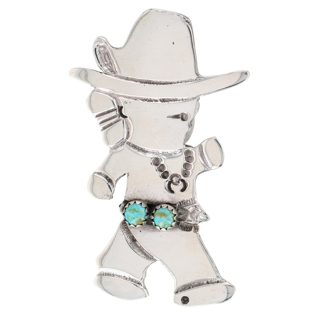 Robby Manuelito Navajo Sterling Turquoise Man Brooch: Robby Manuelito Navajo Sterling Turquoise Man Brooch 13g