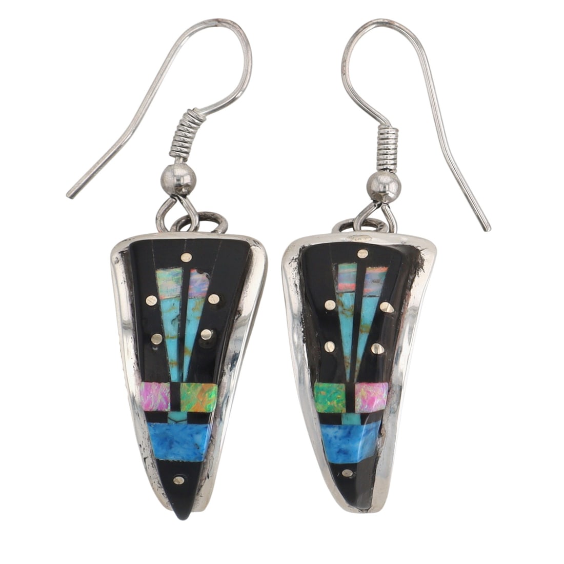 Gilbert Smith Navajo Sterling Multi-Stone Kachina Inlay Hook Earrings (1 of 5)