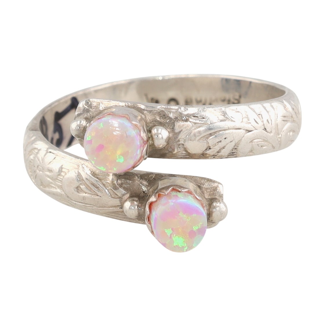 Signed Navajo Sterling Opal Wrap Ring Sz 8.5 (1 of 6)