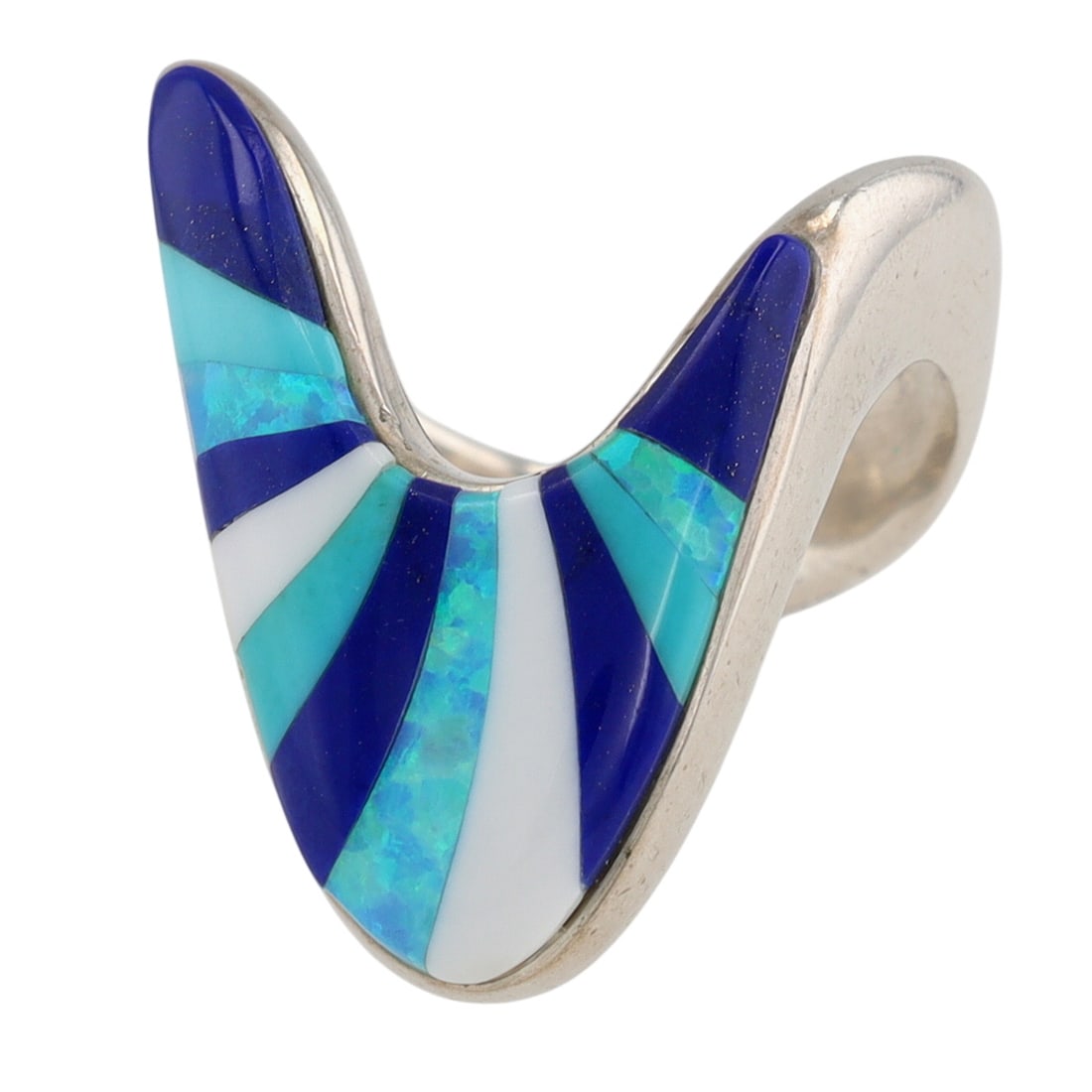 Calvin Begay Navajo Sterling Multi-Stone Inlay Ring Sz 5.5: Calvin Begay Navajo Sterling Multi-Stone Inlay Ring Sz 5.5, 7g-Lapis, Turquoise, Opal, Marbel