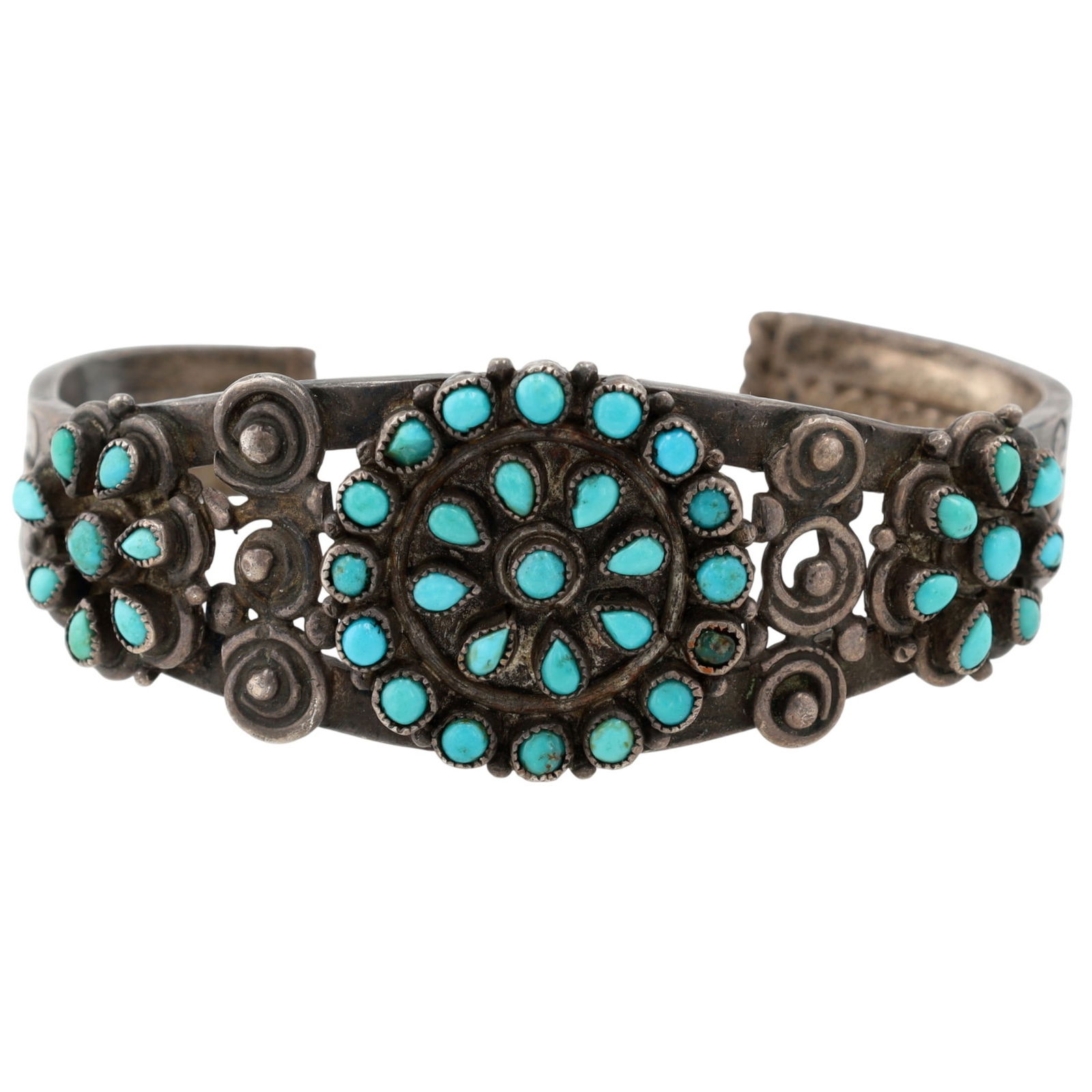 Vintage Zuni Sterling Turquoise Cluster Cuff Bracelet (1 of 6)