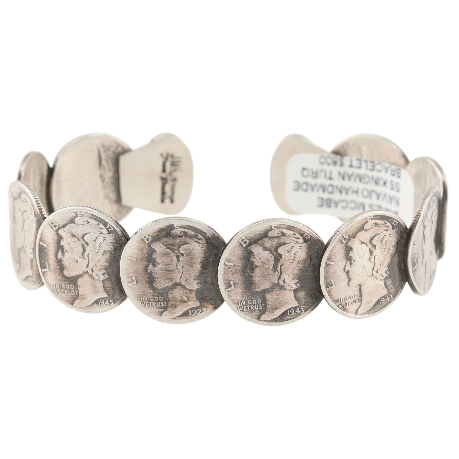 James McCabe Taos Pueblo Sterling Kingman Turquoise Liberty Dime Cuff Bracelet: James McCabe Taos Pueblo Sterling Kingman Turquoise Liberty Dime Cuff Bracelet 28g