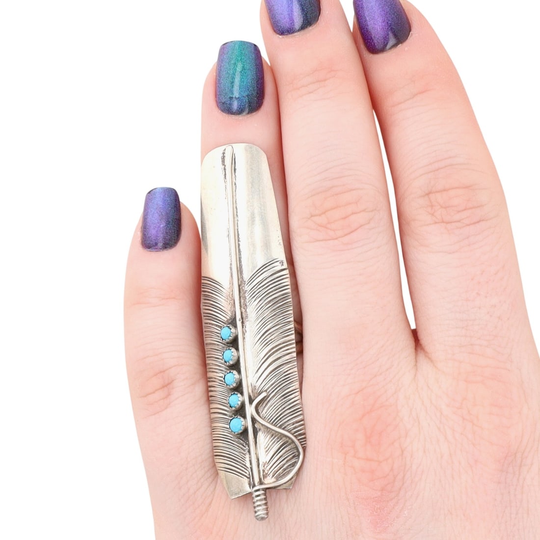 Bernice Bonney Navajo Sterling Snake Eye Turquoise Feather Ring Sz 6: Bernice Bonney Navajo Sterling Snake Eye Turquoise Feather Ring Sz 6, 11g