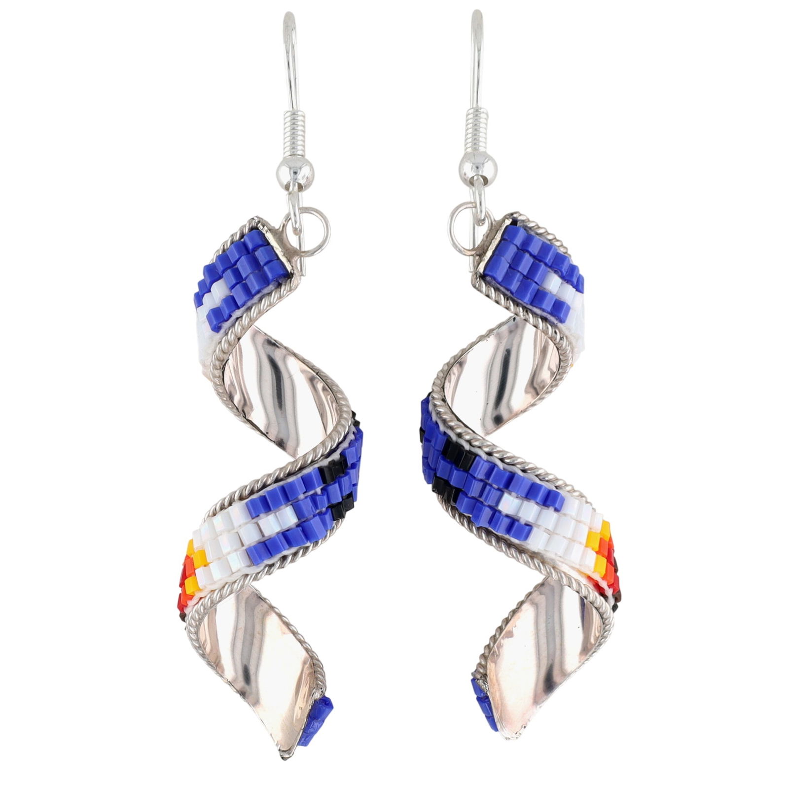 Navajo Sterling Microbead Spiral Hook Dangle Earrings (1 of 3)