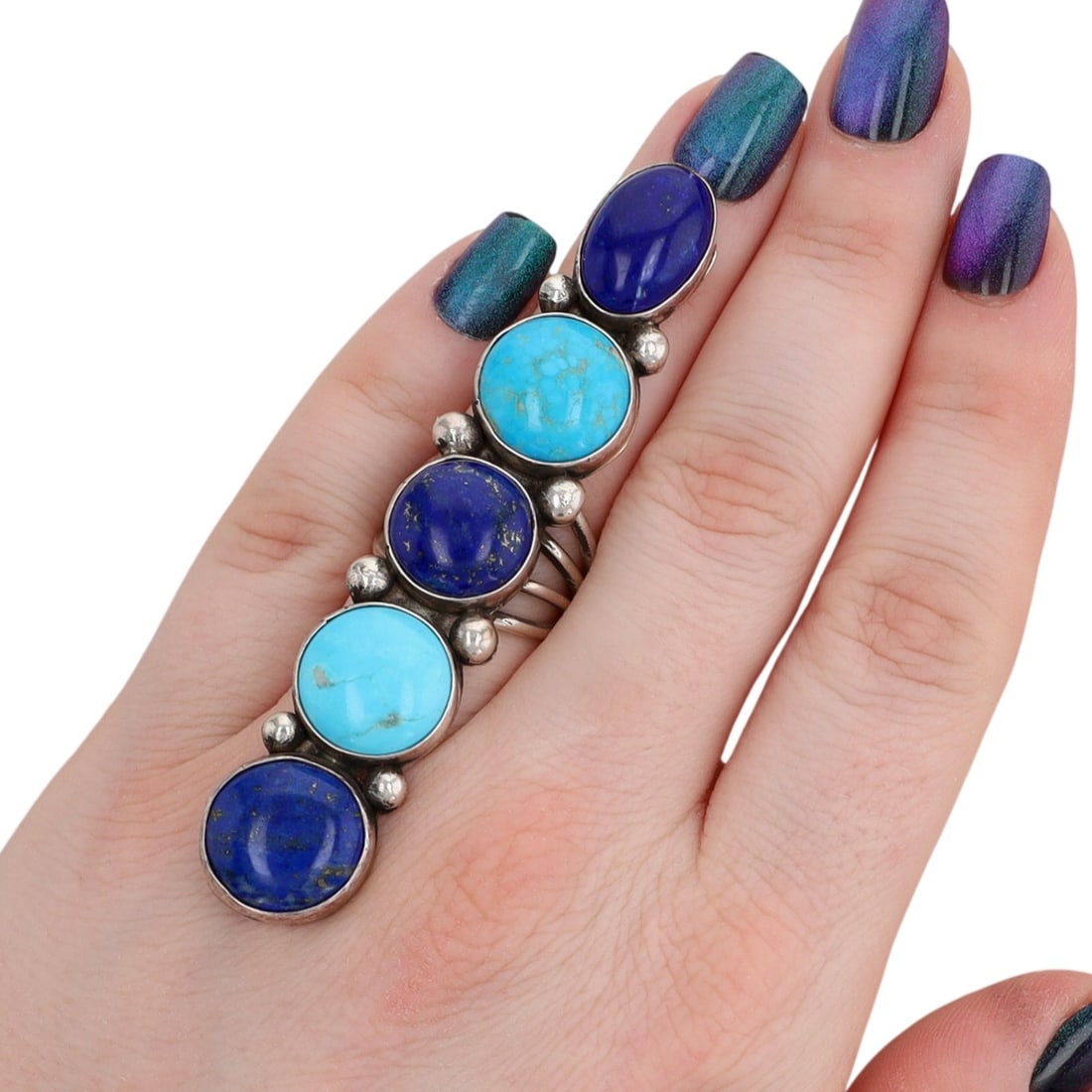 Joelias Draper Navajo Sterling Multi-Stone Ring Sz 6: Joelias Draper Navajo Sterling Multi-Stone Ring Sz 6, 23g-Lapis, Turquoise