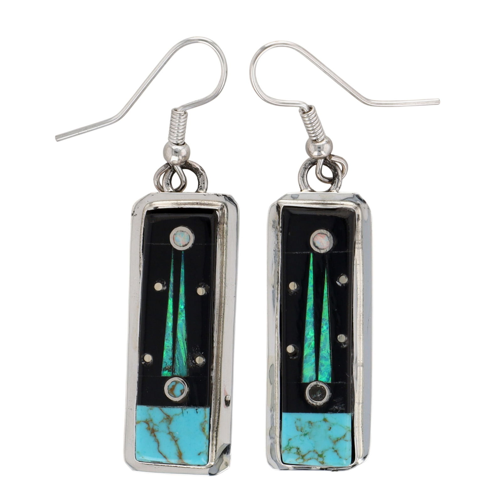 Gilbert Smith Navajo Sterling Multi-Stone Inlay Hook Earrings (1 of 5)