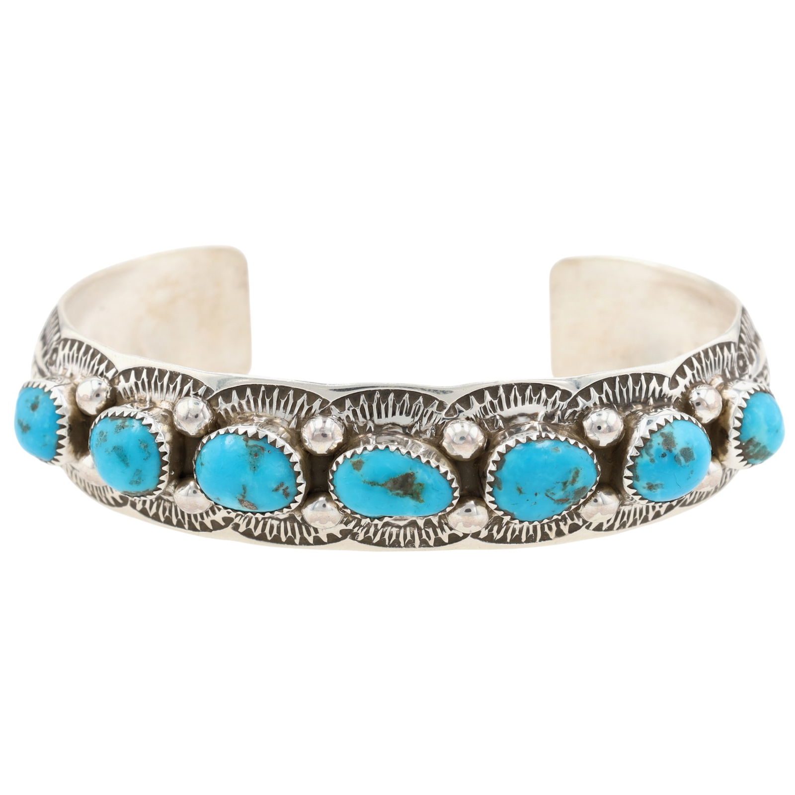 Grace Silver Navajo Sterling Kingman Turquoise Cuff Bracelet (1 of 8)