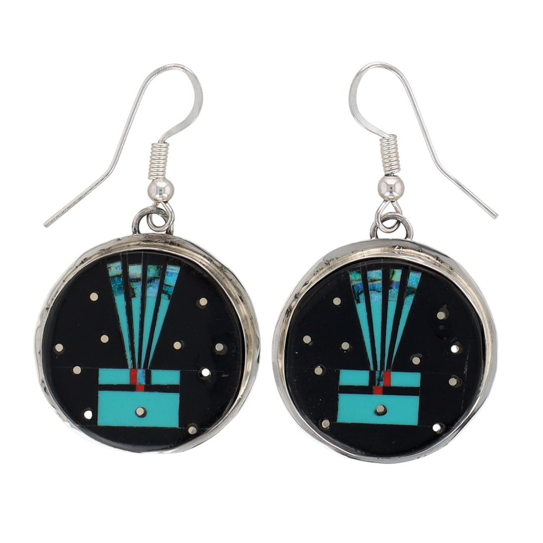 Gilbert Smith Navajo Sterling Multi-Stone Kachina Inlay Hook Earrings: Gilbert Smith Navajo Sterling Multi-Stone Kachina Inlay Hook Earrings 7.5g-Jet, Coral, Turquoise, Opal