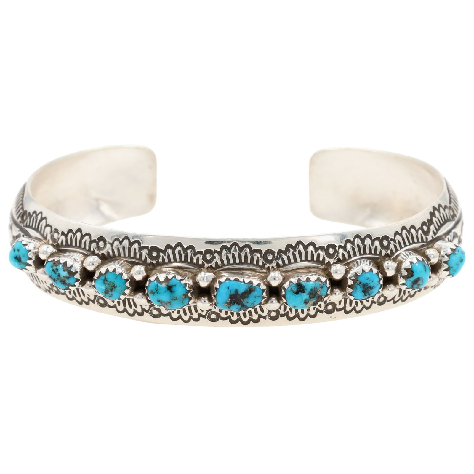 Grace Silver Navajo Sterling Kingman Turquoise Cuff Bracelet (1 of 8)