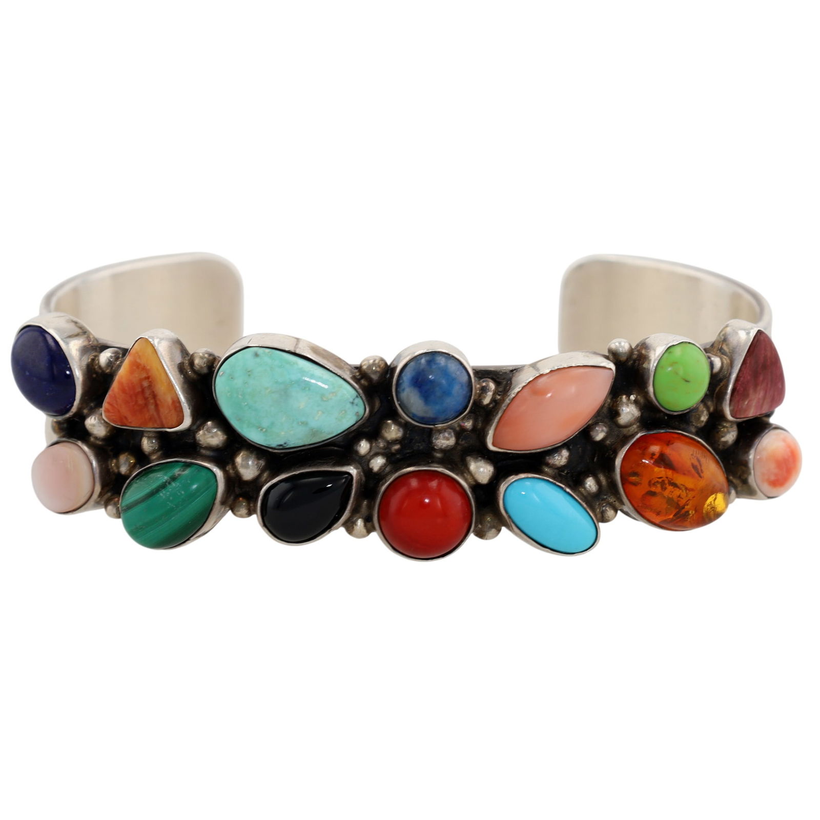 Vintage Navajo Sterling Multi-Stone Cluster Cuff Bracelet (1 of 7)