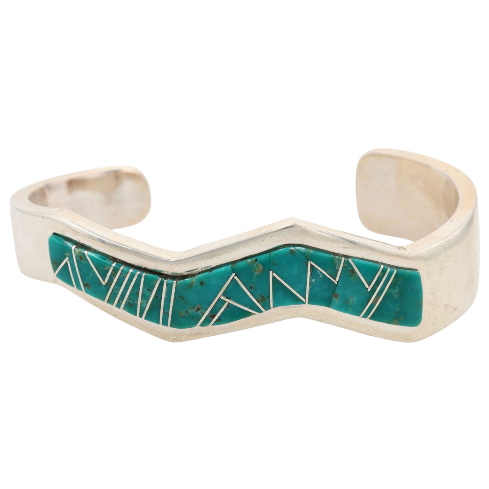 Edward Lee Navajo Sterling Kingman Turquoise Inlay Cuff Bracelet (1 of 9)