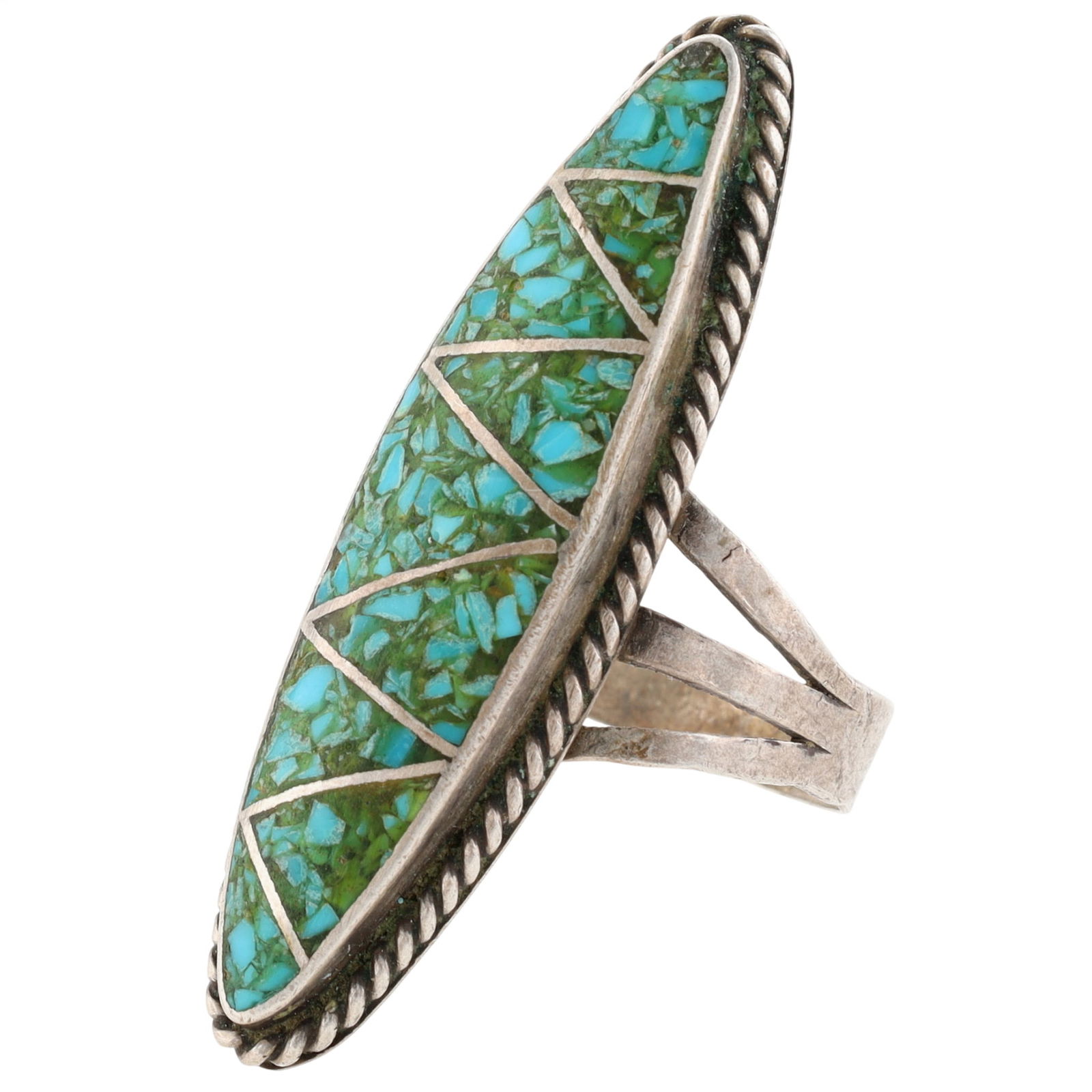 Vintage Navajo Sterling Crushed Turquoise Inlay Ring Sz 11.5 (1 of 5)