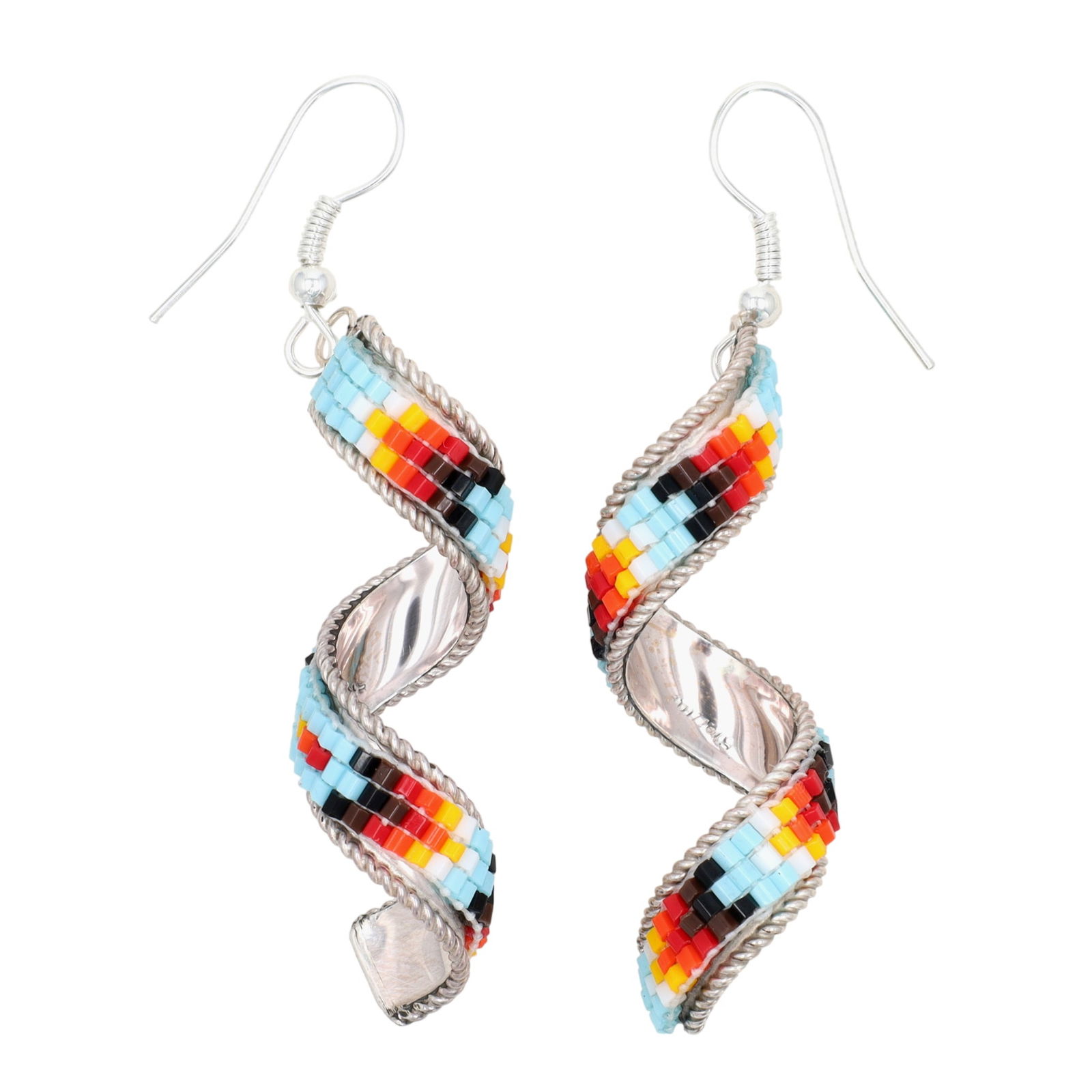 Navajo Sterling Microbead Spiral Hook Dangle Earrings (1 of 3)